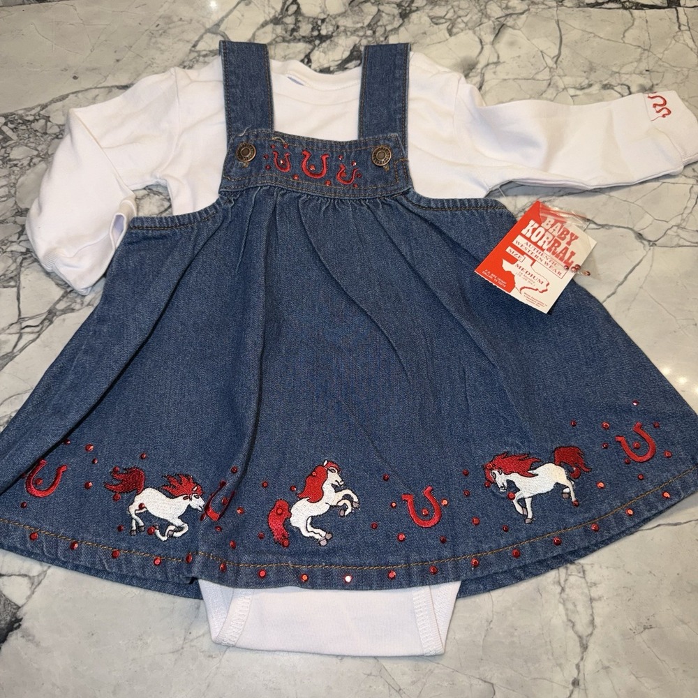 Baby Korral Denim Pony Skirtall Rhinestone Ranch wear Cowgirl 18 Mo (19-26lbs)